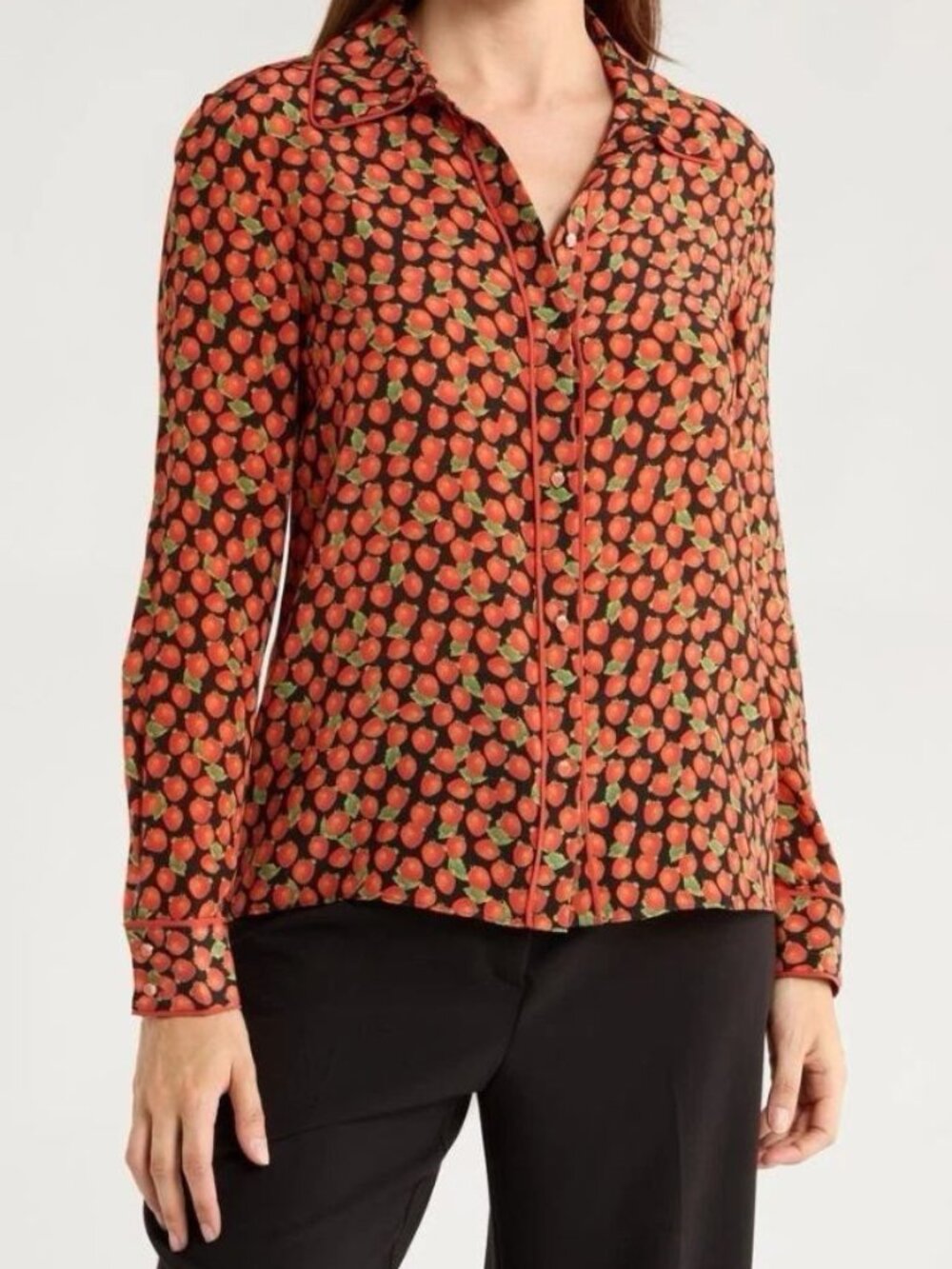 Alice + Olivia Willa Strawberry Jam Black Silk Blouse Extra Small NWT $375